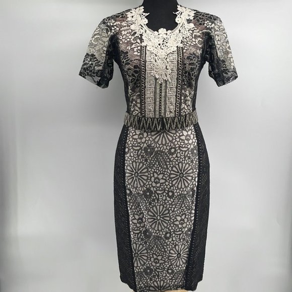 Anthropologie Bryan lars lace Melange Pencil Dress unique patchwork sz 2 - Picture 1 of 14